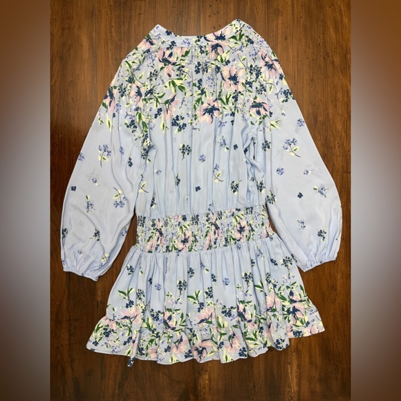 Cartolina Emelia Mini Dress Size XL Light Blue Floral Ruffle Smocked Waist NWT - Picture 4 of 16